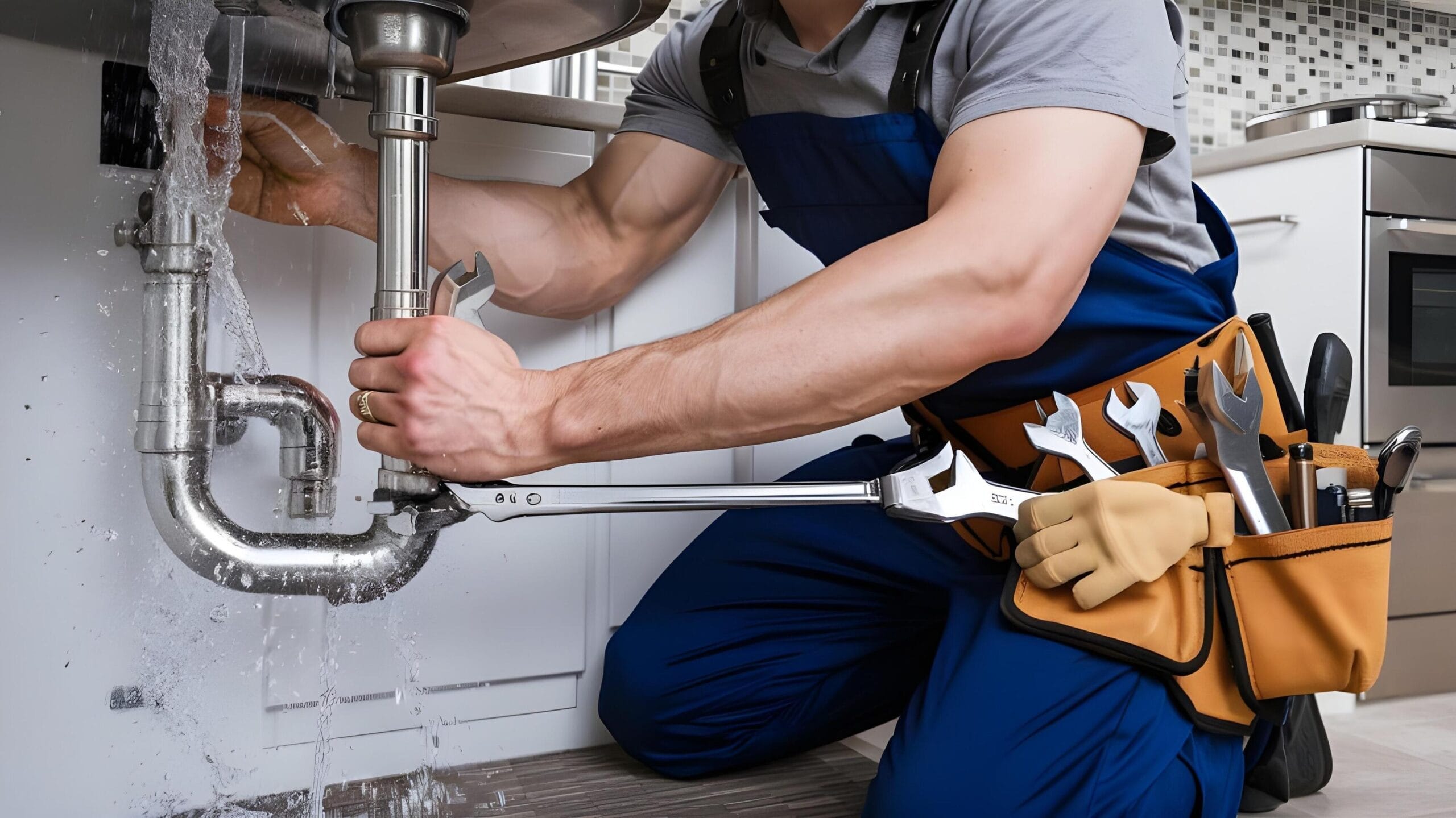 Plumber tightening a residential plumbing pipe in Bethel Park